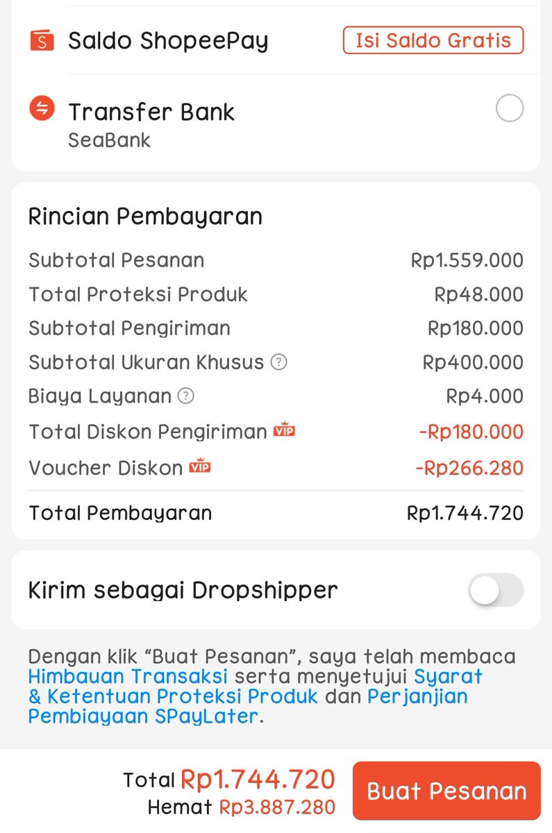 "subtotal ukuran khusus" sampe 400k astaghfirullah..... Biaya tambahan hampir 1/3 dari harganya gila nih shopee. Dah ga wort it beli barang elektronik di shopee biaya tambahan mencekikkkk, mending hapus dah biaya ginian shopee 🙄🙄🙄 <a href="/ShopeeID/">Shopee Indonesia</a>