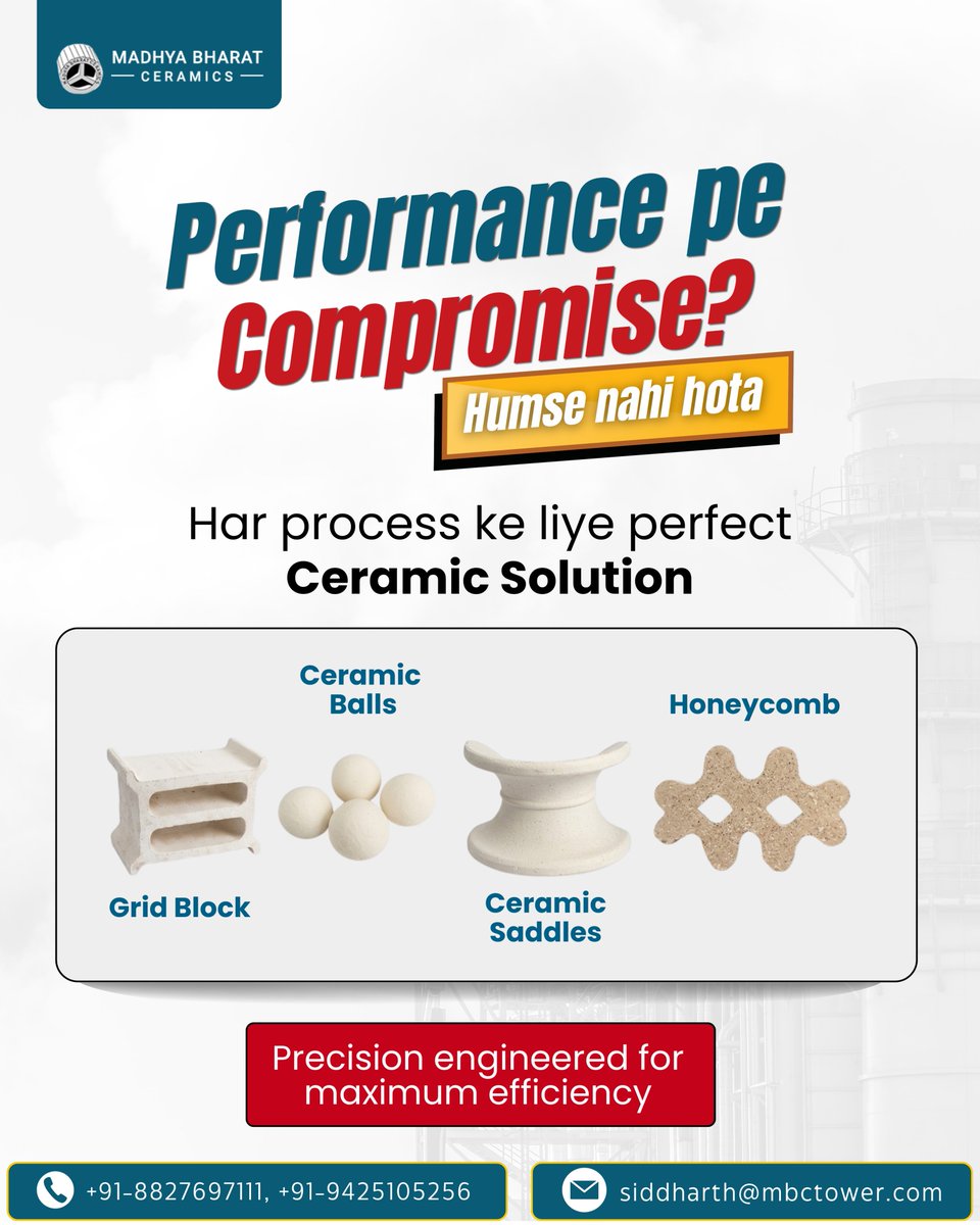 MbcTower59114's tweet image. Compromise on performance? ❌
Not with us. ⚙️
Ceramic solutions for every process-built for efficiency &amp;amp; durability. 🔥

DM us to upgrade your process performance today.
📞 +91-8827697111 | +91-9425105256
🌐 mbctower.in

#MBCTower #CeramicSolutions #ProcessEfficiency