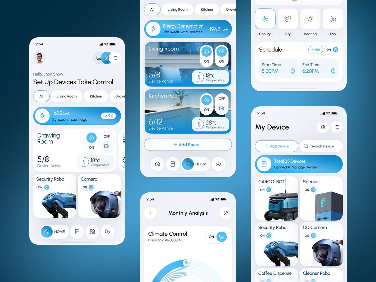 Smart Home IoT Device Control Dashboard App UI UX Design.