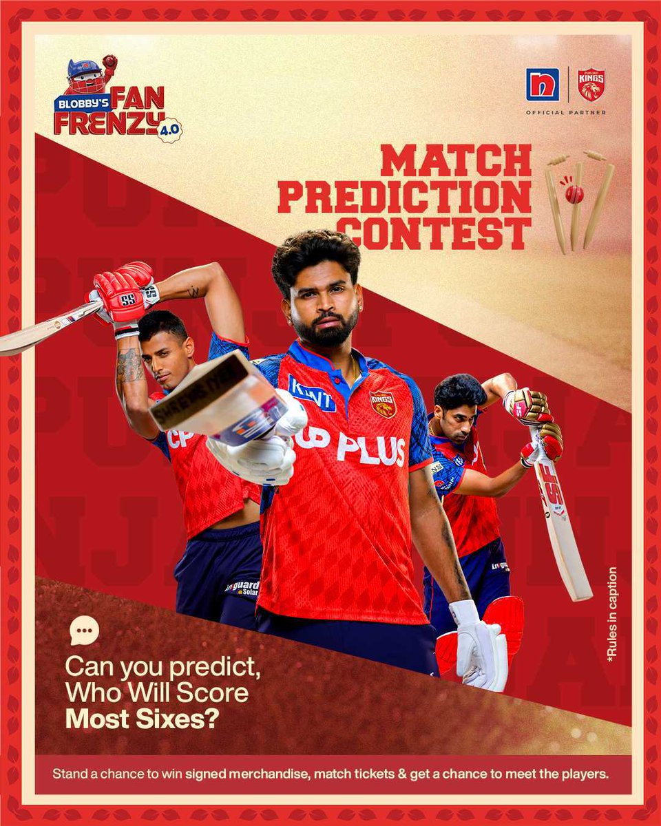 NipponIndia's tweet image. Which @PunjabKingsIPL player will hit the most sixes? Share your predictions in the comment section.
4 Rules for Blobby's Fan Frenzy 4.0:
1. Tag 3 friends in the comments 
2. Use #BlobbysFanFrenzy &amp;amp; #NipponPaintIndia 
3. Follow @NipponIndia
4. RT this
 #ContestAlert  #Giveaway