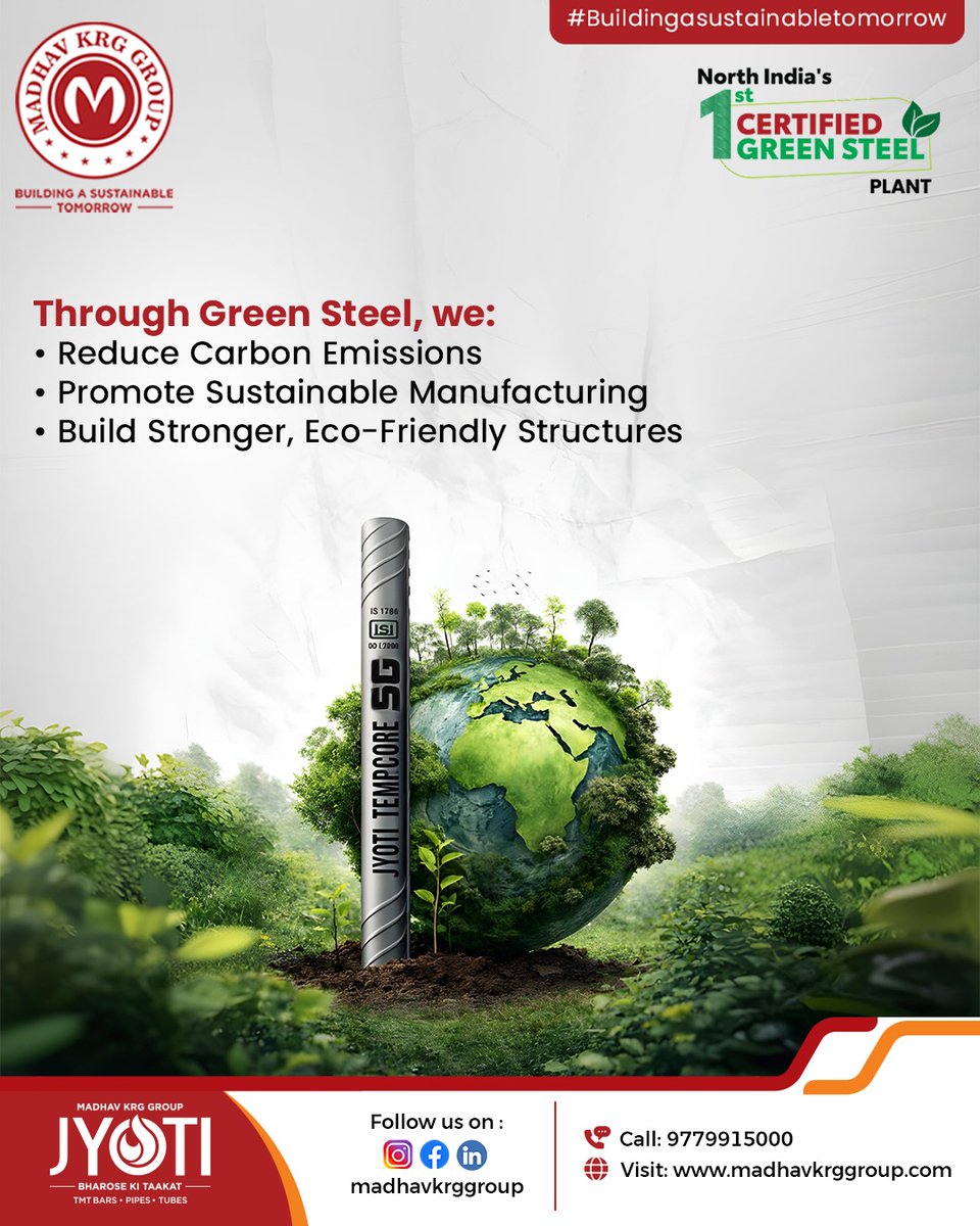 MadhavKRGGroup's tweet photo. Building a greener future, one bar at a time 🌱🏗️
.
Join us in building a sustainable tomorrow. Choose green. Choose strong. 💚
.
#GreenSteel #SustainableFuture #EcoFriendly #JyotiTMT #MadhavKRGGroup #BuildGreen #StrongFoundations #SteelIndustry #ConstructionIndia https://t.co/AlypPKWzTn