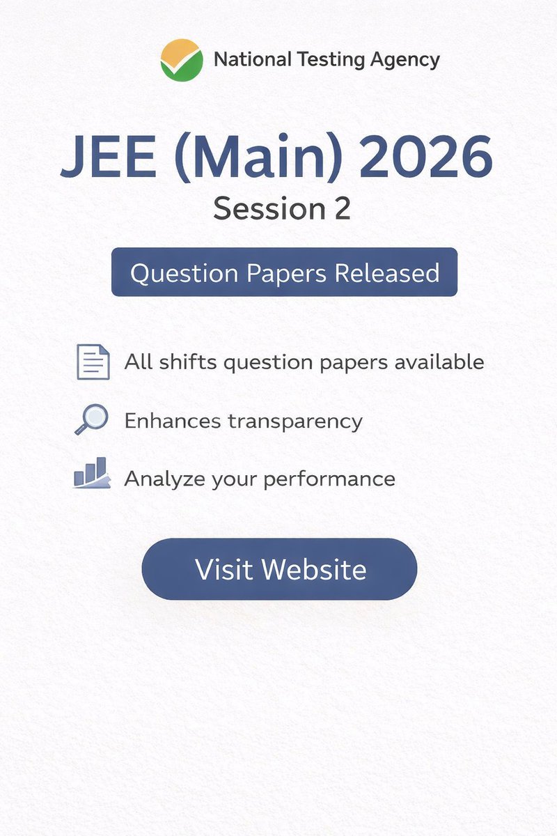 mindsetsmakers's tweet photo. 🚨 JEE (Main) 2026 Session 2 Update is LIVE!
​
#JEEMain2026 #NTA #ExamUpdate #JEE #NTAExams https://t.co/U9DquPoWAc