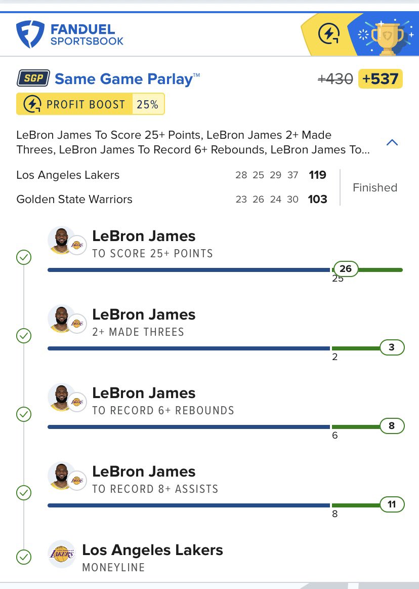slaypuh24's tweet photo. @statmuse Y’all ready to call me the “bron parlay king” yet?!? Let’s go kingggg https://t.co/9by403zoeu