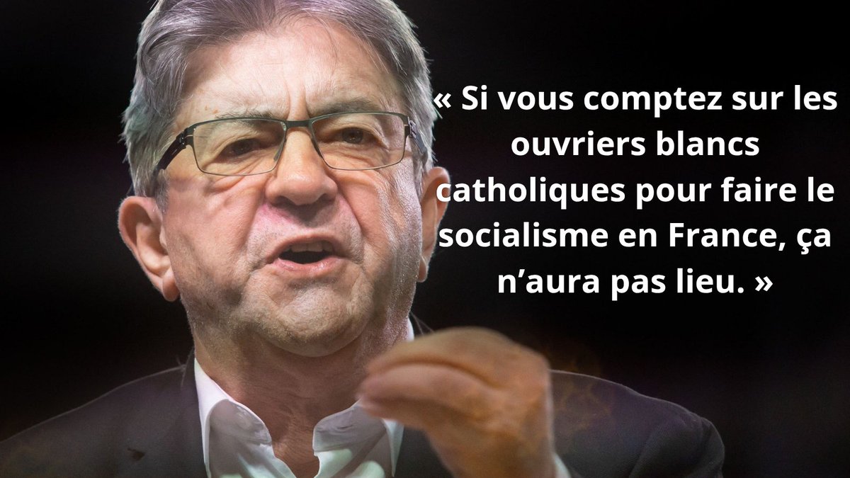 Lavocat_Libre15's tweet image. #France #Mélenchon 
« Si vous comptez sur les ouvriers blancs catholiques pour faire le socialisme en France, ça n’aura pas lieu. »
Jean-Luc Mélenchon, à l’institut La Boétie, le 9 avril 2026. 
Ce type vient de cracher la vérité qu’il cherchait à cacher depuis des décennies : le