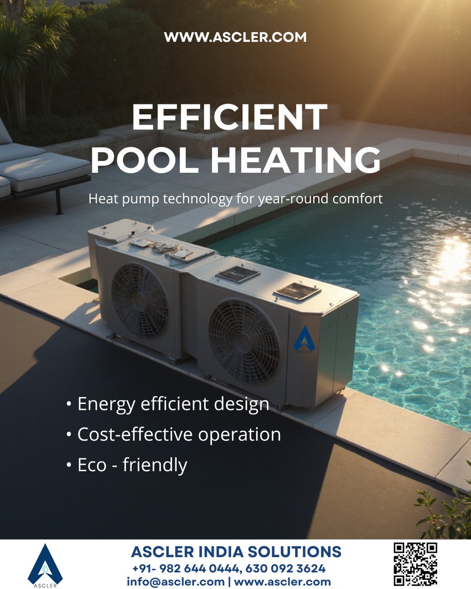 Ascler_Ind_Soln's tweet image. Enjoy your pool in every season 🌊🔥
With energy-efficient heat pump technology, comfort is always in control.
#PoolHeater 
#HeatPumpTechnology 
#EnergyEfficiency 
#SaveEnergy 
#EcoHomes 
#SmartSolutions 
#LuxuryHomesIndia 
#DreamHome 
#HomeUpgrade 
#WaterHeating 
#CostSaving