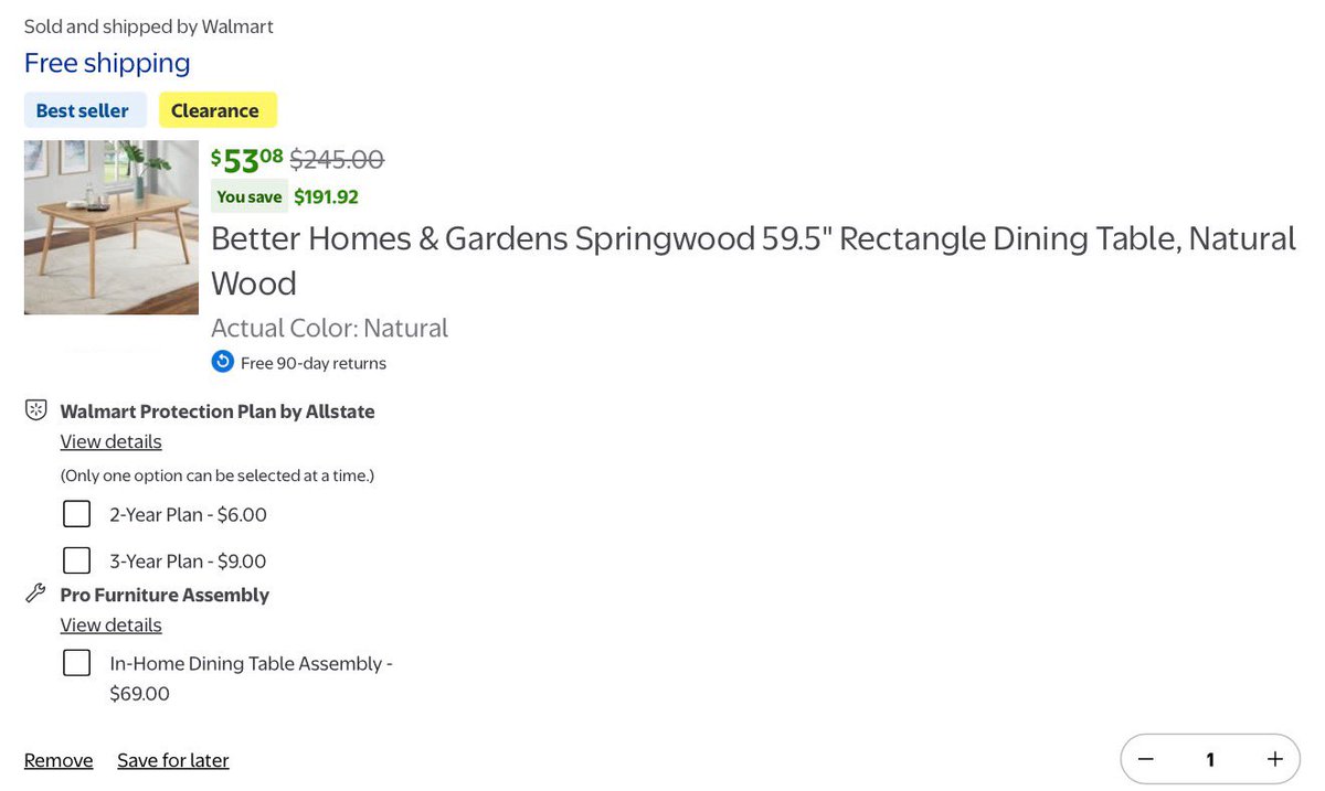 LordOfSavings's tweet image. 🏃‍♂️ NICE PRICE!! Better Homes &amp;amp; Gardens Springwood 59.5" Rectangle Dining Table, Natural Wood now $53.08 via Walmart

🔗 - link.lordofsavings.com/3Q4wJqD