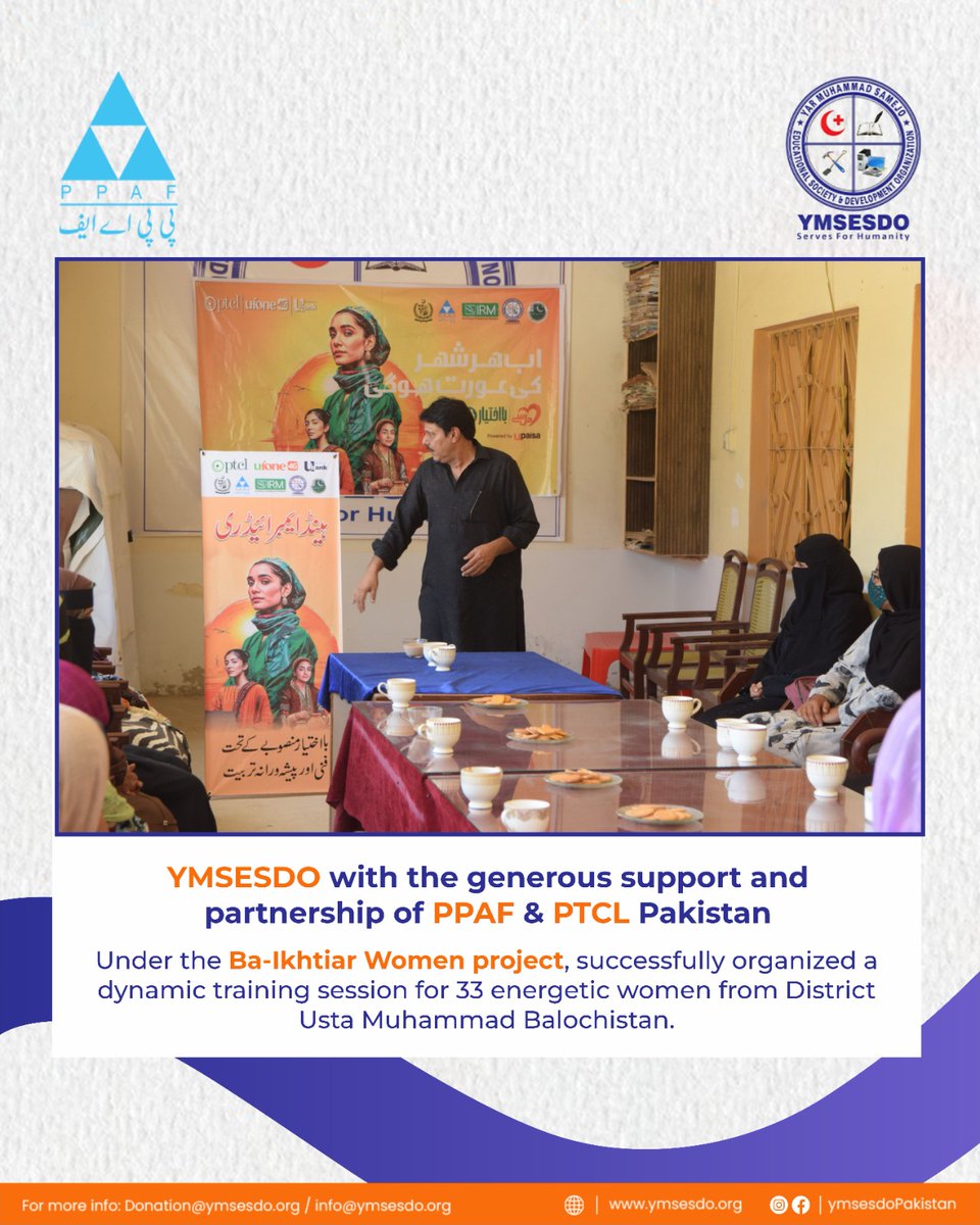 YmsesdoPakistan's tweet photo. YMSESDO with the generous support and partnership of PPAF and PTCL Pakistan under the Ba-Ikhtiar Women project, successfully organized a dynamic training session for 33 energetic women from District Usta Muhammad Balochistan.

#PPAF #ymsesdopakistan
#PPAFPakinAction #Healthcare https://t.co/5RDEHhMf7X