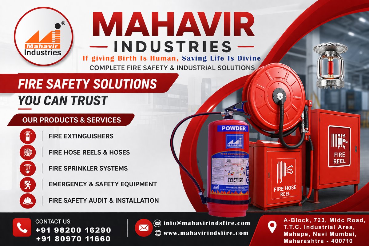 Mahavirindsfire's tweet image. Mahavir Industries - "Mfg. of Fire Extinguishers &amp;amp; Fire Fighting Equipment's"
📷 info@mahavirindsfire.com.com | rajumahavir@gmail.com
📷 (+91) 98200 16290 | 80970 11660
📷mahavirindsfire.com
#fireextinguishers #abcfireextinguishers #fireamcservices #fireaccesories #abcfire