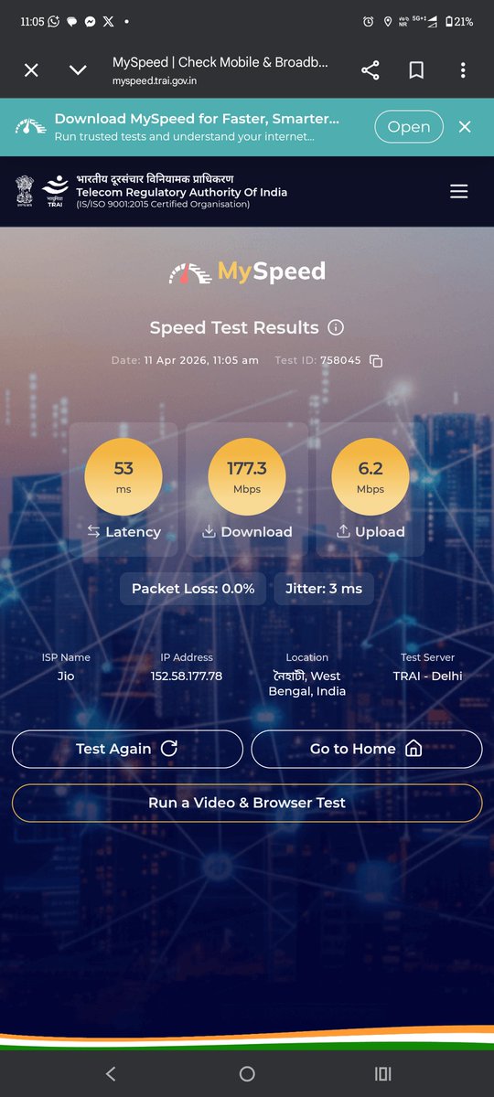 ayan70cool's tweet photo. Shocking 5G internet speed (download and upload both) in my country.
Kya majak chal raha hain! Itna user liyaa kyu? Agarr proper service e nehi de sakte hoon.
Get well soon @JioCare @reliancejio 
@raghav_chadha ji dekhiye ye hain har non VIP indian ko lootne kya digital tarikhaa https://t.co/uLpryqltRM