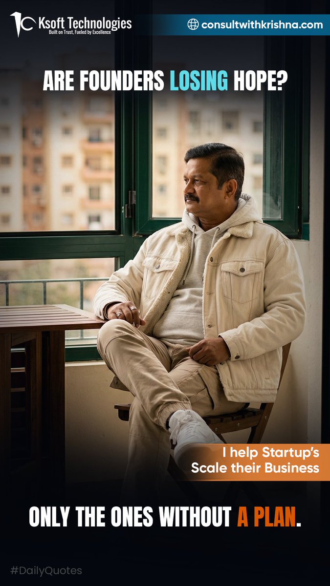 ksofttech's tweet image. Founders don’t lose hope — they lose direction.
A clear plan changes everything.

#StartupMindset #EntrepreneurLife #BusinessGrowth #Leadership #GrowthStrategy #FounderLife #StartupSuccess #ScaleUp #KsoftTechnologies #DailyQuotes