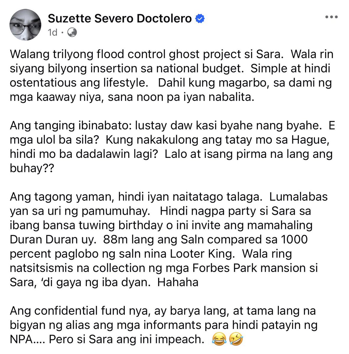 Sabi ni Suzette Doctolero, wala daw billions in insertion si Sara Duterte hindi tulad nung mga nasa flood control scam.

Dapat manuod siya sa BNC report na nuong 2020 may ONE BILLION PESOS insertions si Sara ayon sa Cabral/DPWH Files. 👊

Taga media pero nde nagbabasa. 😂

#DDS