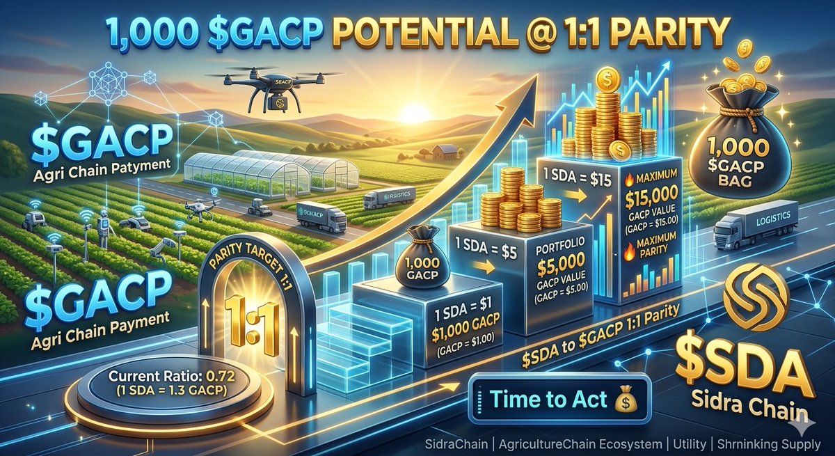 maljafeiri's tweet photo. 📊 The math on $GACP is too loud to ignore right now.

Currently, 1 $SDA gets you 1.3 $GACP.
So if $SDA hits $1 today, your $GACP is worth ~$0.769.

👉 That means 1,000 $GACP = ~$769

But we aren’t stopping there. 🚀
The target is still 1:1 PARITY.

When $GACP reaches 1:1 with $SDA, here is what your 1,000 $GACP bag looks like:

💵 If 1 SDA = $1 ➔ 1,000 GACP = $1,000
🚀 If 1 SDA = $5 ➔ 1,000 GACP = $5,000
🔥 If 1 SDA = $15 ➔ 1,000 GACP = $15,000

🌾 Building the payment layer for the agriculture chain ecosystem.
Utility is real. Supply is tightening.

👇 Drop your numbers:
How many $GACP are you holding, and what’s your bag worth at 1:1 parity when $SDA hits $15?

#SidraChain #SidraCoin #SDA #GACP #Web3 #Crypto #AgricultureChain
