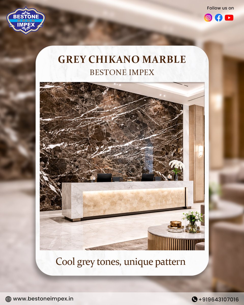 Bestone_impex's tweet image. Grey Chikano marble is a perfect mix of beauty and strength. Grey marble has soft natural vein patterns that give a classy look to any space.

📞 9643107016

#greymarble #italianmarble #premiummarble #greychikano #italianmarbleindia
#luxuryinteriors #marbleflooring #flooring