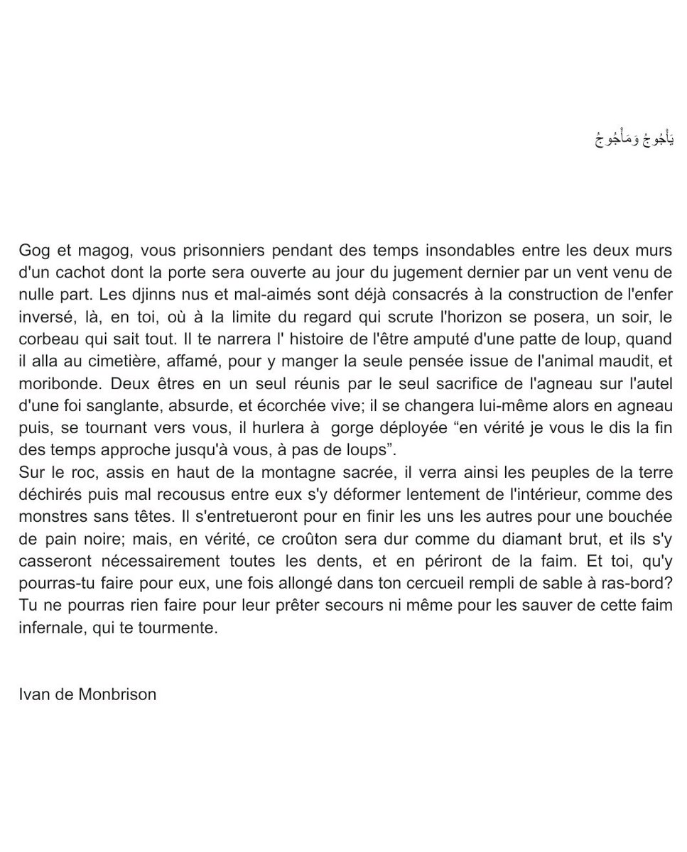IvandeMonbrison's tweet photo. #Frenchpoetry #French #texte #text #gogandmagog #ivandemonbrison https://t.co/ojUn2A2y3r