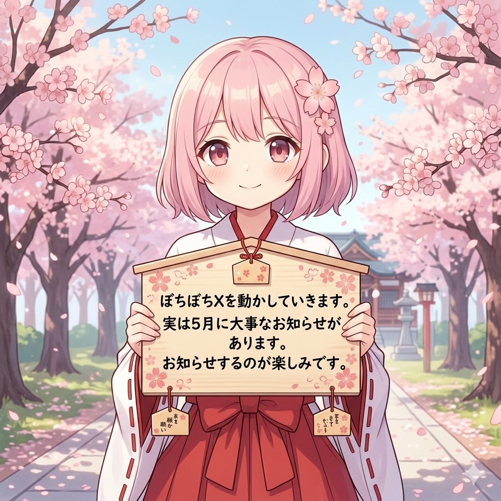 ぼちぼちＸを動かしていきます。
実は5月に大事なお知らせがあります。
お知らせするのが楽しみです。