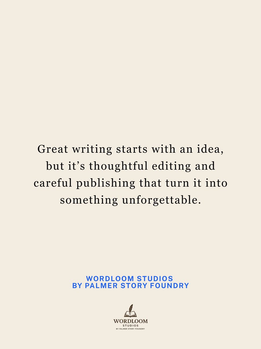 palmerdebra's tweet image. Every story has a spark but it’s the care, craft, and intention behind the scenes that make it truly unforgettable. At WORDLOOM STUDIOS, we don’t just publish, we help your voice leave a mark.

#StorytellingMatters #EditingExcellence #CreativeProcess #WordloomStudios