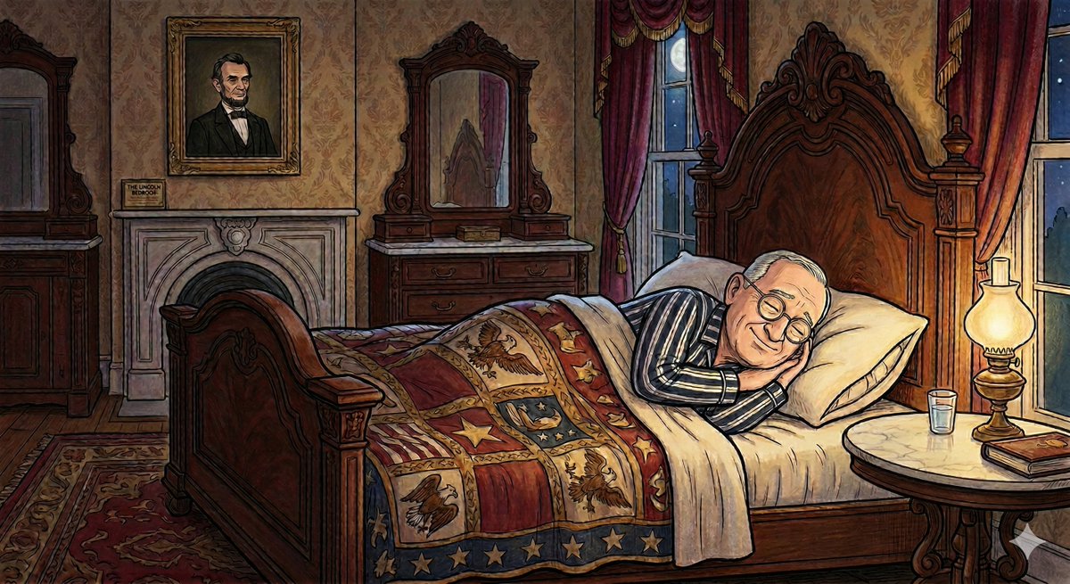 jthomsx's tweet photo. I've been listening to #Truman by #DavidMcCullough. I loved the irony the book discusses of how comfortable Truman was sleeping in #Lincoln's bed in the Lincoln Bedroom. https://t.co/flJDp8jd8Y