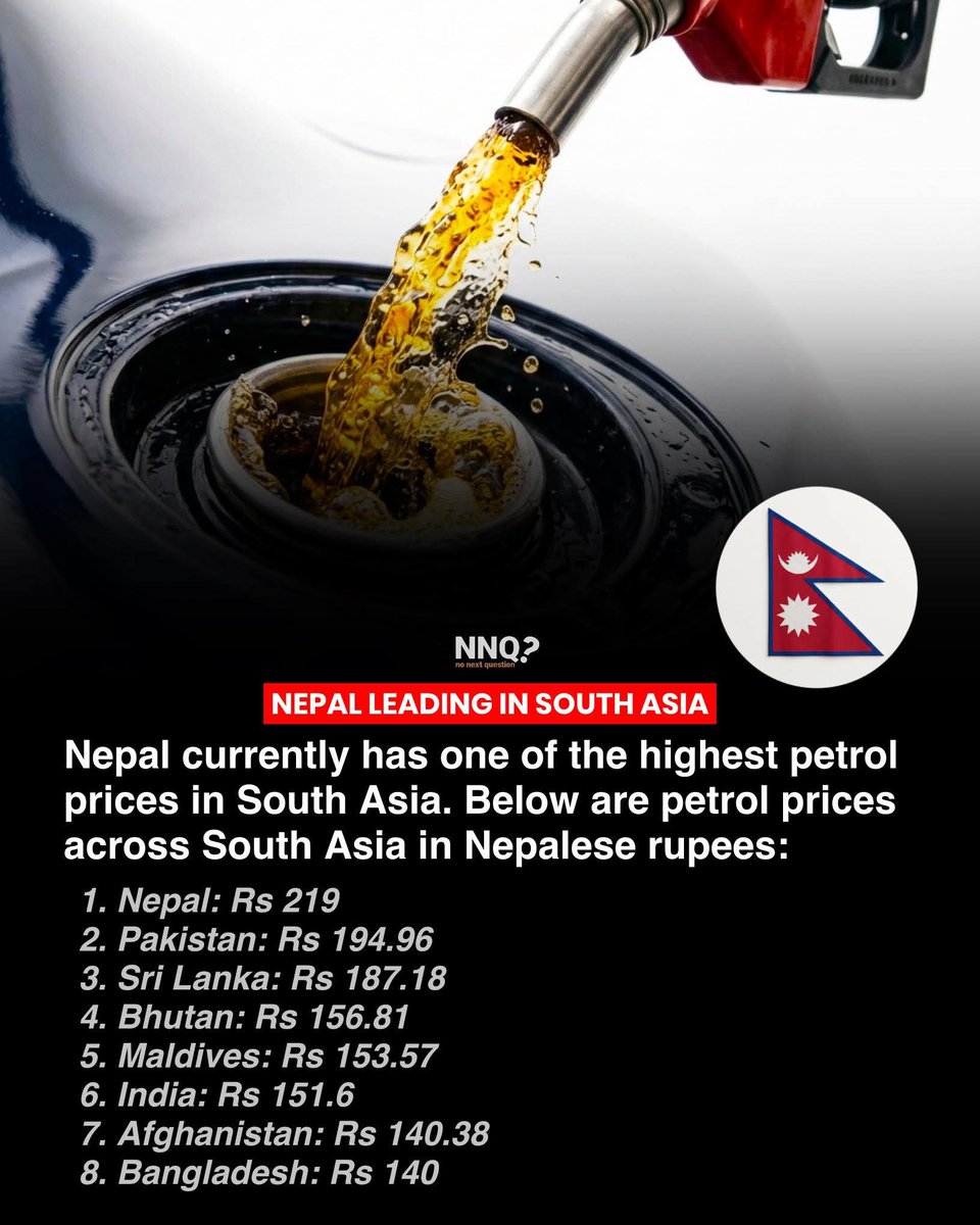 Nepal has one of most expensive petrol prices in world.. 

Price is listed in NRS. .