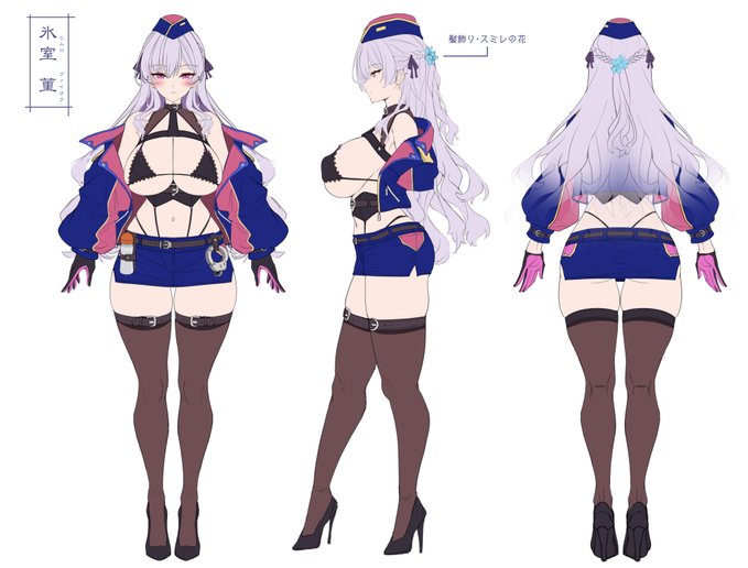 ちょっとした理由で、このキャラの設定をしっかり詰めてみました。 
こういう三面図を描くのはかなり久しぶりだったけど、作業していてすごく楽しかったです!

名前は「氷室 菫(ヴァイオラ)」です。 