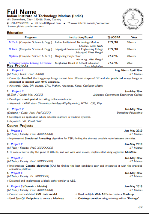 imNiKkiiY's tweet image. IIT Madras Resume Template   grab it for free.

2-page format. LaTeX. Clean, professional design.
You can edit it directly on Overleaf   no installation needed.
Link 👇
 overleaf.com/project/69d9e9…

Save it. Share it with your batchmates.
#Resume #IITMadras #CareerTips #Students