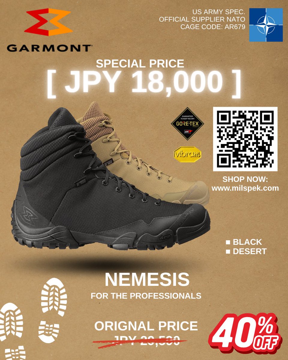 MSpekcom's tweet photo. 【GARMONT 40%OFFの18000円】🔥🔥🔥㊗️爆裂祭限定🔥数量限定🔥
他AKU/VFC など爆裂祭限定特価商品複数有
4月12日(日)第19回爆裂祭に出展します。
たくさんのご来場をお待ちしております。🙇🏻
㊗️㊗️㊗️
#爆裂祭
#GARMONT
#ミリタリーブーツ https://t.co/SUzEuQoPD9