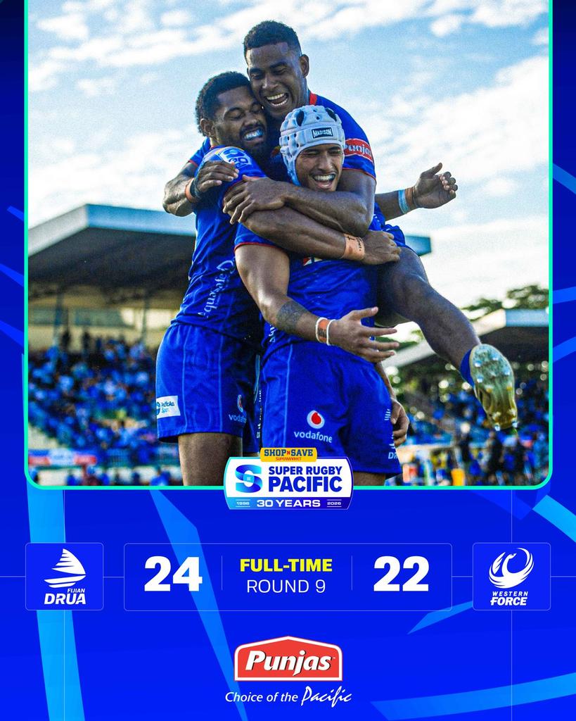Fijian_Drua's tweet photo. Down to the wire in Lautoka👊🏿 Vinaka gents and to fans who turned up in numhers to support us in our last game in Lautoka.  

Vinaka @westernforce 👉🏿see you Kids Round in Perth in a few weeks

#Tosodrua #PacificAusSports https://t.co/WbxDJXLhlv