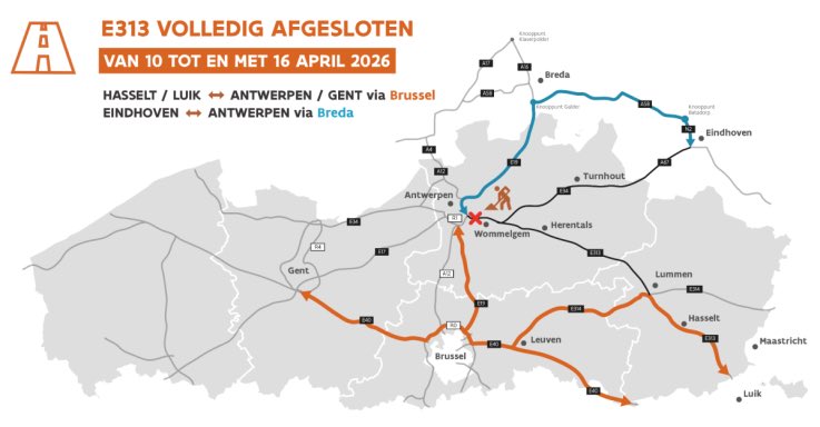 verkeerscentrum's tweet image. Let op! De #E313 is sinds gisteravond DICHT tussen Wommelgem en #Antwerpen-Oost. Grote hinder! Van oost naar west (en omgekeerd), bijvoorbeeld van Hasselt naar Gent? Rij via #Brussel! Alle info: verkeerscentrum.be/uitzonderlijke…