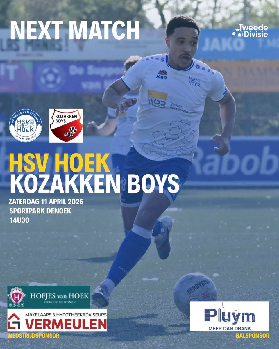 HSV_Hoek's tweet photo. ⚽ MATCHDAY! 

De trots van Zeeland is er klaar voor! 🔵⚪

HSV Hoek 🆚 Kozakken Boys | Tweede Divisie

🏟️ Sportpark Denoek | 🕑 14:30 uur

Kom massaal naar Denoek en steun de jongens! Het publiek is onze twaalfde man 💙🔥

#HSVHoek #KozakkenBoys #TweedeDivisie https://t.co/OWU2xXZsiE