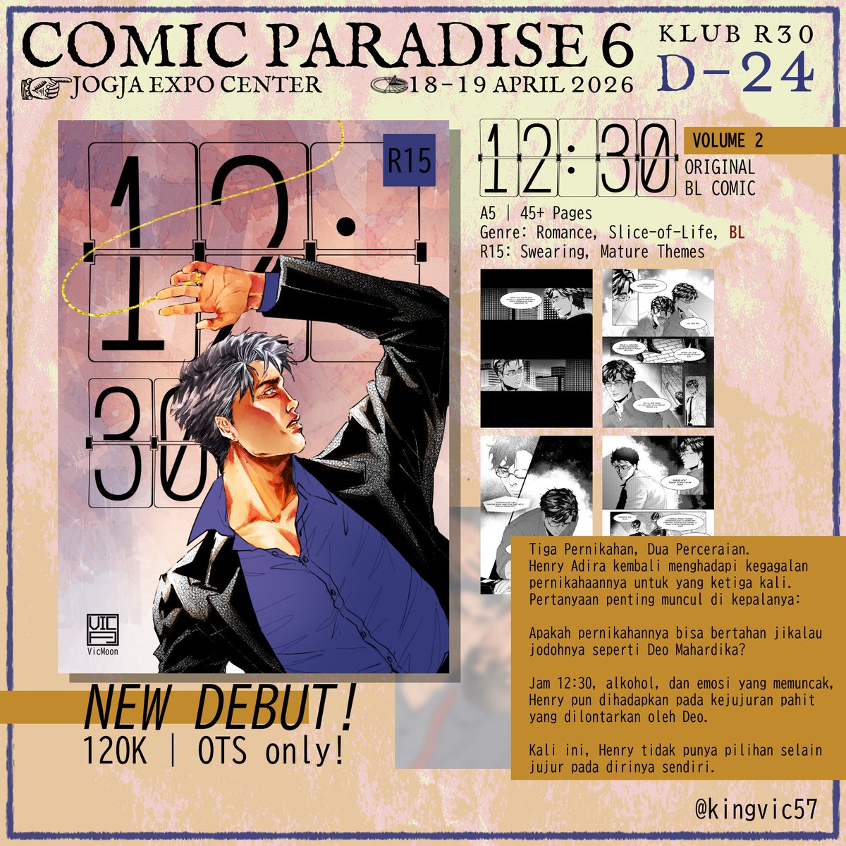 kingvic57's tweet image. 【❣️🔄 are appreciated! 】

(1/3) Vic Moon goes to COMIPARA 6
Fandom: Original

📍 KLUBR30 - Booth D-24
🗓 18-19 April 2026
🛒 OTS ONLY!

Mail Order will be available after COMIPARA6!

#comicparadise #comicraid #comipara6 #comipara6catalogue