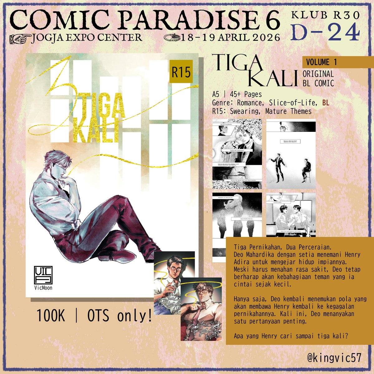 kingvic57's tweet image. 【❣️🔄 are appreciated! 】

(1/3) Vic Moon goes to COMIPARA 6
Fandom: Original

📍 KLUBR30 - Booth D-24
🗓 18-19 April 2026
🛒 OTS ONLY!

Mail Order will be available after COMIPARA6!

#comicparadise #comicraid #comipara6 #comipara6catalogue