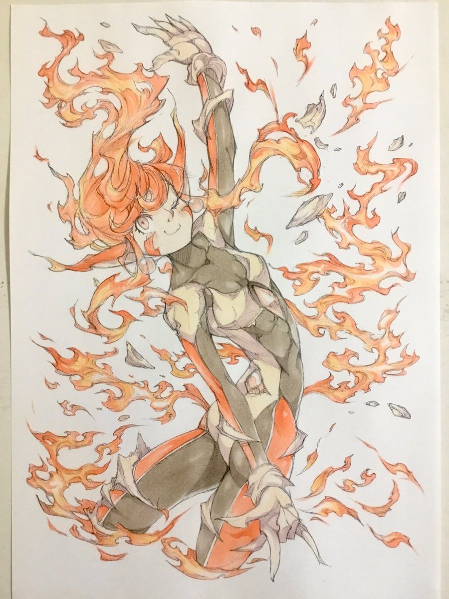 趣味絵の着彩が出来ました。「ファイヤーエレメント」です。