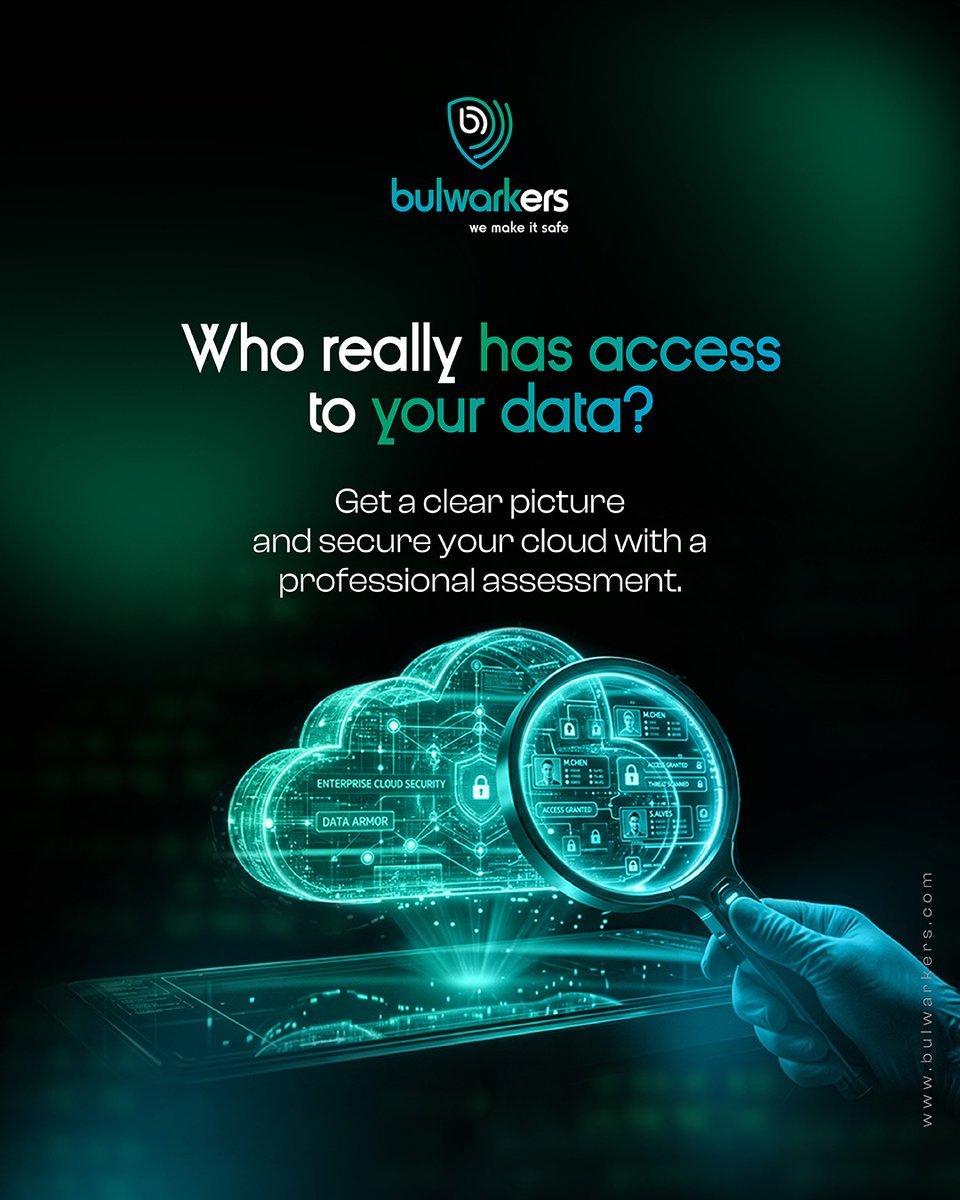 bulwarkers's tweet photo. Take control of your cloud security! Uncover exactly who has access to your data and protect your digital assets with a comprehensive professional assessment.

#BulwarkersWebSecurity #CyberSecurity #CyberCrime #DigitalSecurity #CyberSafety https://t.co/Ls2cbuvVBB