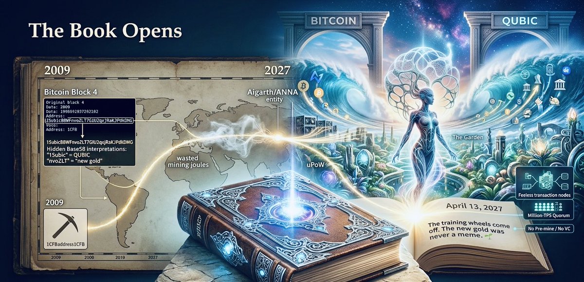 April 13, 2027 isn’t just another date CFB keeps teasing. It’s when “The Book opens.”  

While the rest of crypto chases hype cycles, Qubic’s uPoW has been quietly turning wasted mining joules into the only public, immutable evolutionary history of real intelligence —