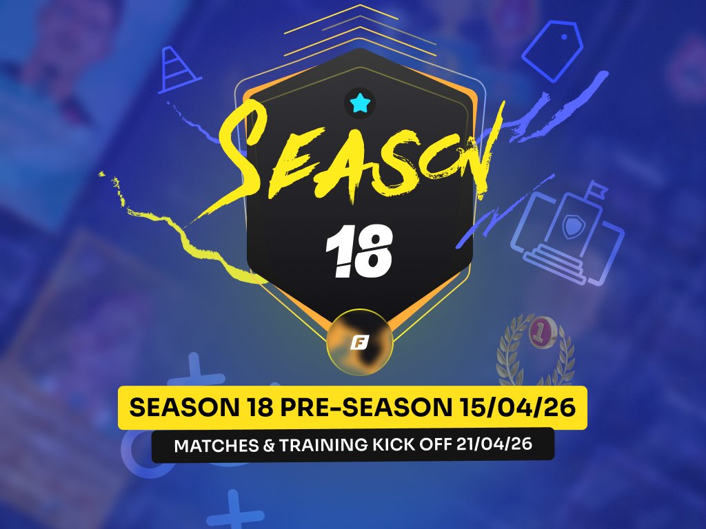 Footium's tweet photo. Season 18 drops April 15th ⚽

🏆 New onboarding system: Milestones
🎨 UI/UX overhaul &amp; feedback implemented
🏟️ Stadium maintenance goes live
📩 In-game notifications 
🥈 Refer ONE friend, earn a Silver Player
👑 Legendary Auctions return

Read the full update 👇 https://t.co/p4ez2B0XEG