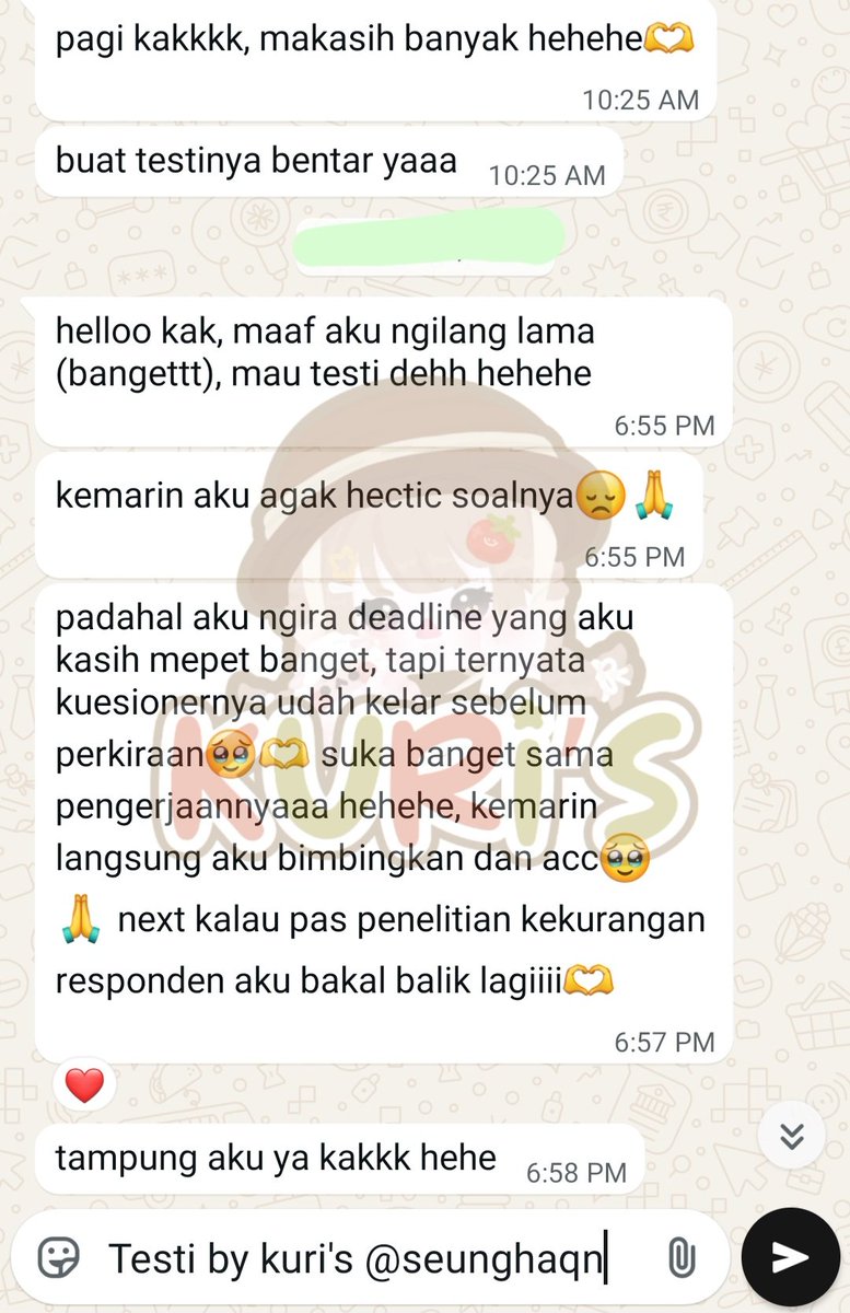kewnzi's tweet photo. Siang semuanya. Buat kamu yang lagi butuh jasa isi kuisioner dan responden, bisa bangeet nih di aku 😻 

Yang bisa req valid dan reliabel, normal sampe berkorelasi. Pokoknya bakalan aman pas kalian olah data 😉❤️ bisa in rush juga loh #zonauang #zonaba #zonaduit #kuisioner https://t.co/3iDyAQvKeJ