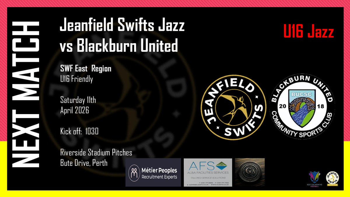 JeanfieldGirls's tweet photo. *** Match Day ***
Our u16 Jazz are in action at Riverside today
We are proudly Sponsored
Meiter Peoples
Alba Facilities Services Ltd
G . A
#jeanfieldladies #Jeanfieldgirls #coyjs #jeanfieldswifts #ojaj #jeanfieldwomen https://t.co/Y0rYOYIoO4