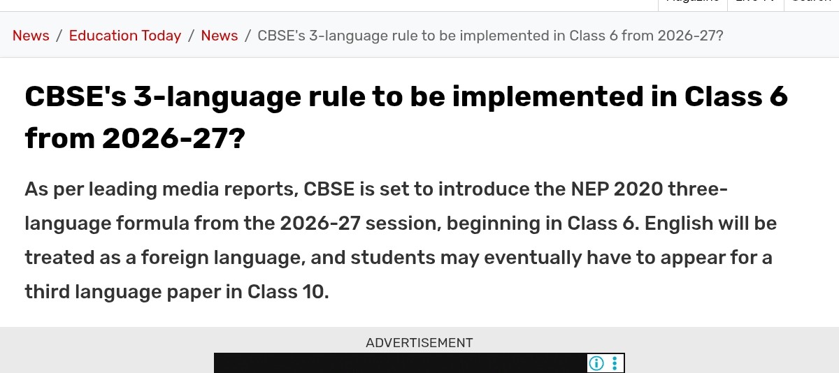 ShridhantS's tweet image. Education system 

"The Constitution of India" has two official languages Hindi &amp;amp; English 

CBSE is set to introduce the NEP 2020  three language formula from the 2026-27 session , beginning for class 6 .

ENGLISH Will be treated as a foreign language 

#CBSE