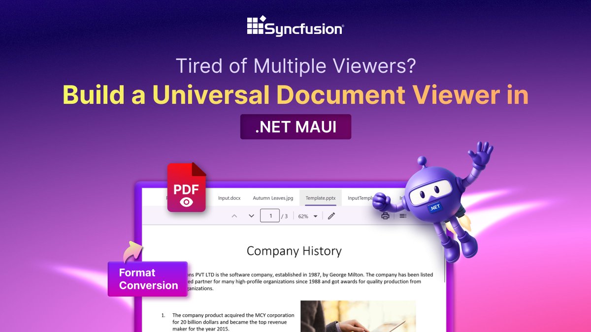 Syncfusion's tweet image. 📄 Universal document viewing is here with .NET MAUI!

From PDFs to rich formats, the MAUI PDF Viewer delivers seamless cross-platform experiences for modern apps.

👉 Dive into the details: syncfusion.com/blogs/post/uni…

#MAUI #DotNet #PDFViewer #CrossPlatform #AppDevelopment