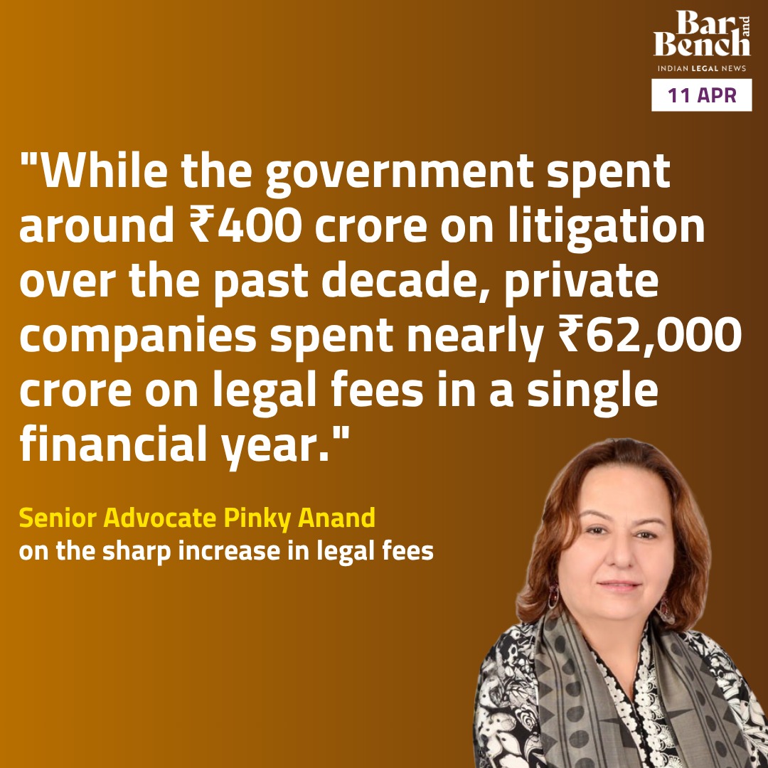 barandbench's tweet photo. Senior Advocate Pinky Anand raised concerns over the rising cost of dispute resolution including the sharp increase in legal fees.

Read the coverage: https://t.co/xjhoosjA2d https://t.co/53blszRrWy