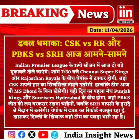 IInsightNews's tweet image. डबल धमाका: CSK vs RR और PBKS vs SRH आज आमने-सामने 
#IPL2026 #CSKvsRR #PBKSvsSRH #Cricket #T20 #MatchDay #BreakingNews #SportsNews #IndiaNews #IPL #TrendingNews #indiainsightsnews