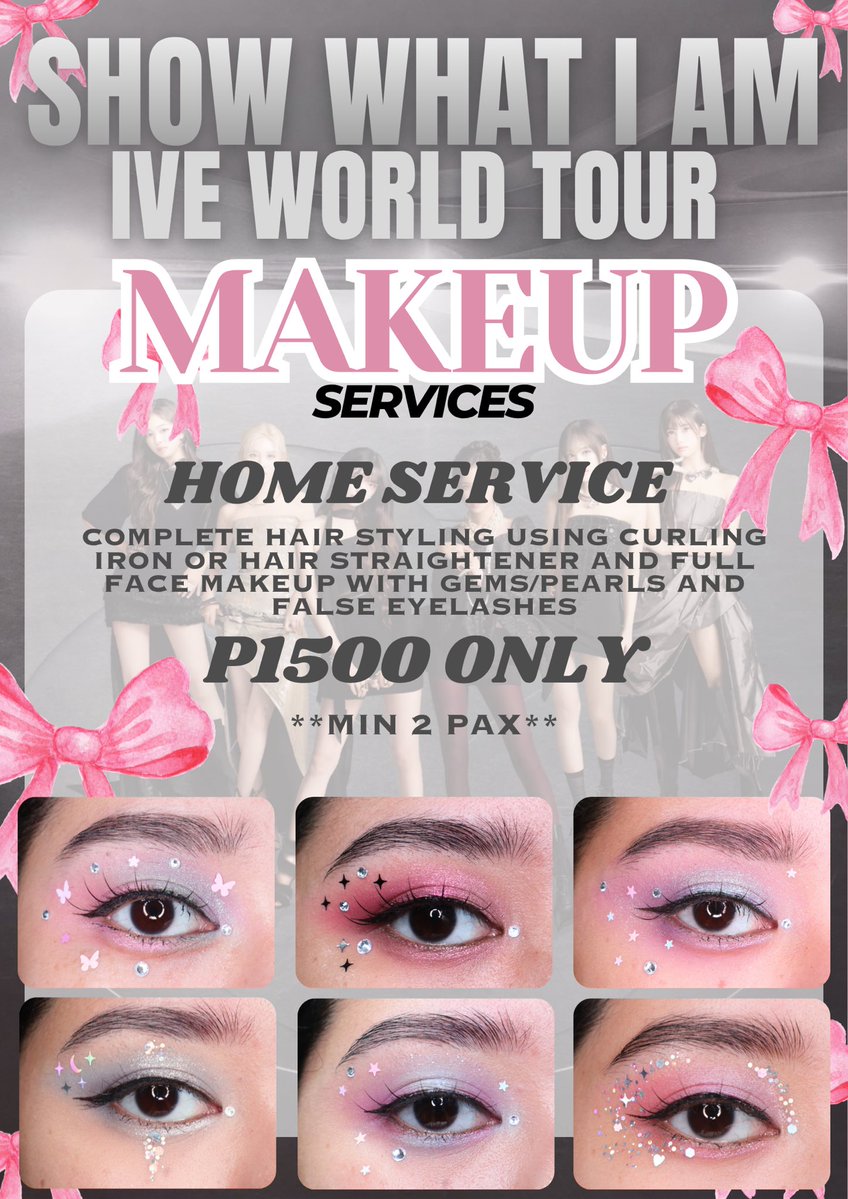 ✨ 𝐈𝐕𝐄 𝐖𝐎𝐑𝐋𝐃 𝐓𝐎𝐔𝐑 <𝐒𝐇𝐎𝐖 𝐖𝐇𝐀𝐓 𝐈 𝐀𝐌> 𝐈𝐍 𝐌𝐀𝐍𝐈𝐋𝐀 𝐌𝐚𝐤𝐞𝐮𝐩 𝐒𝐞𝐫𝐯𝐢𝐜𝐞𝐬 💄

DM me to book!

#IVEinManila #SHOW_WHAT_I_AM_in_Manila #SHOW_WHAT_I_AM #IVE wts lfb