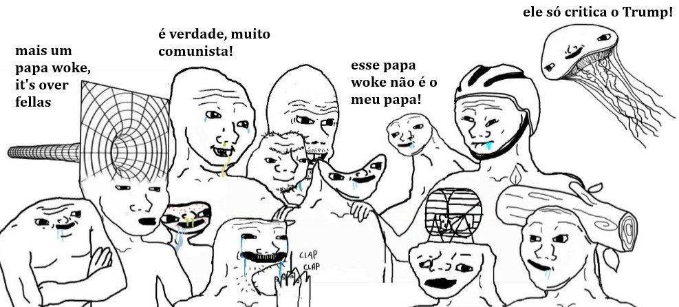 crentelhos fervorosos a caminho de Aparecida nesse momento pra orar e pedir por um Papa que n seja um comunista woke antiguerra que fique falando de redistribuição de riqueza e de igualdade social, é pra deixar meus bilionários sanguessugas e viciados em guerra em paz!