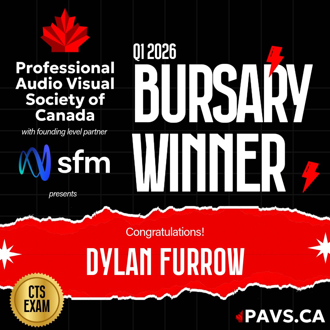 Congratulations to Dylan Furrow, recipient of the PAVSC and Crestron Q1 2026 Bursary for the CTS exam. Dylan’s name was randomly drawn during our live selection on March 31. Proud to support emerging AV professionals and give back to our community.