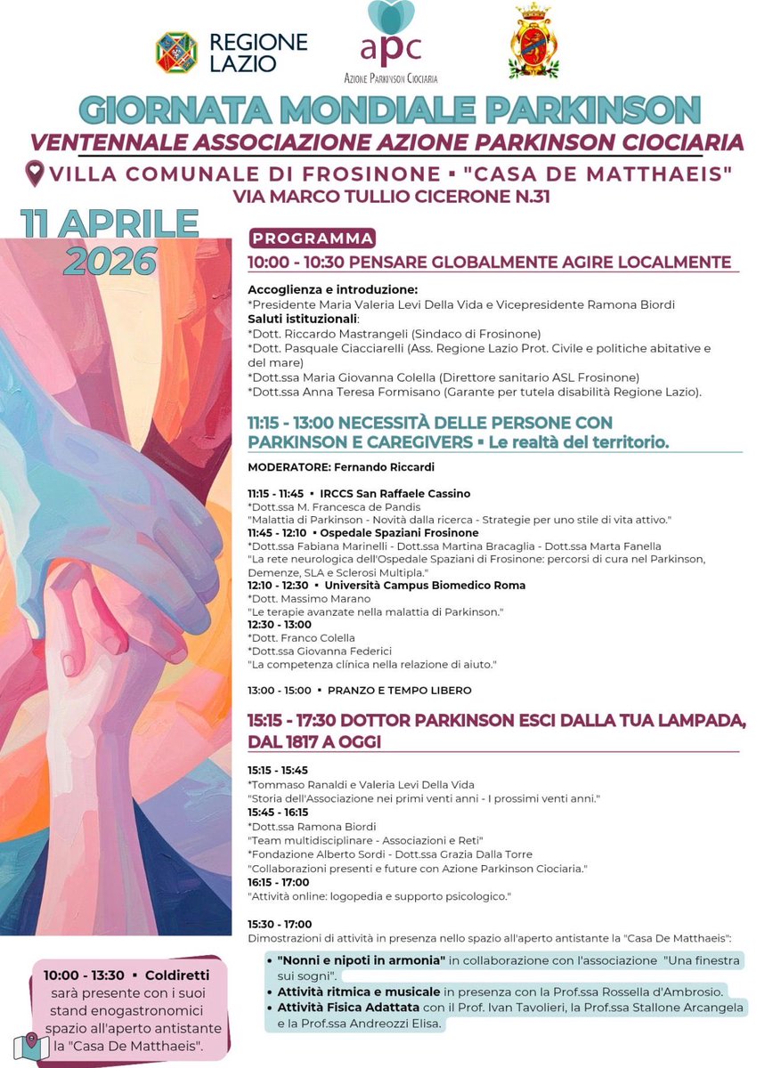 🔶 FROSINONE - Giornata Mondiale del Parkinson

🔸 Importante educare ed informare le persone sull’importanza della prevenzione per riuscire ad individuare tempestivamente i sintomi iniziali di questa diffusa patologia per intervenire con tempestività.

#cresciamoinsieme