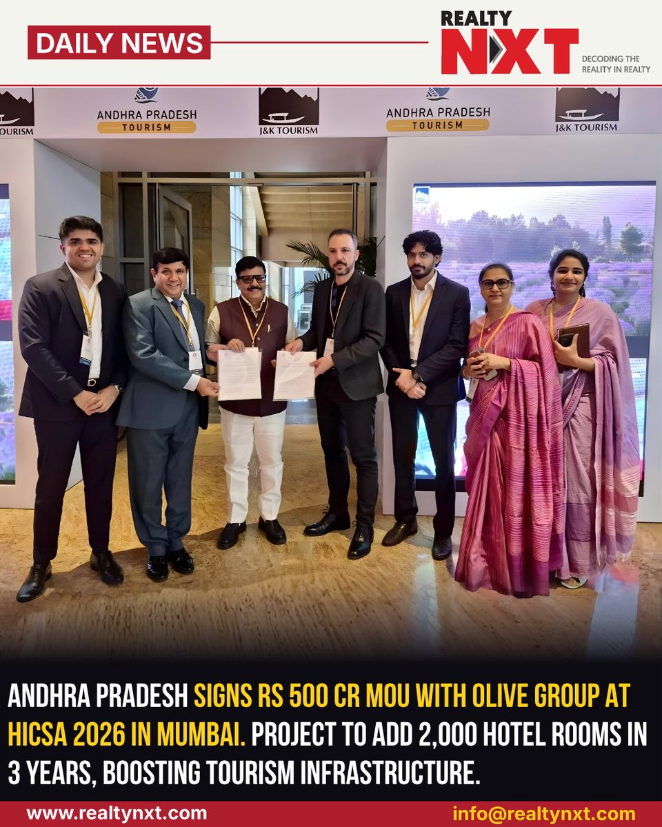 RealtyNXT's tweet image. #News | Andhra Pradesh signs Rs 500 crore deal with @theoliveliving to add 2,000 hotel rooms, strengthening tourism infrastructure and attracting global hospitality investments.

#RealtyNXT #TourismGrowth #HospitalitySector #InfraDevelopment #TravelEconomy #HotelExpansion