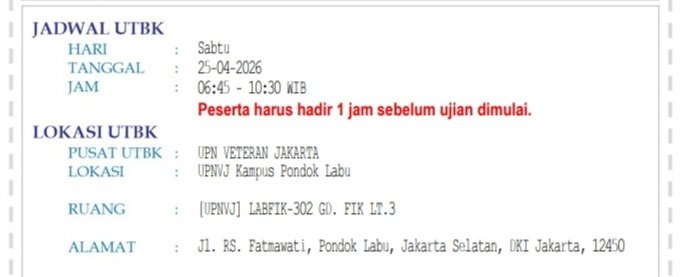esasiy's tweet photo. info barengan utbk upnvj tanggal 25 sesi pagi di pondlab labfik dong https://t.co/BgSUfc8okI