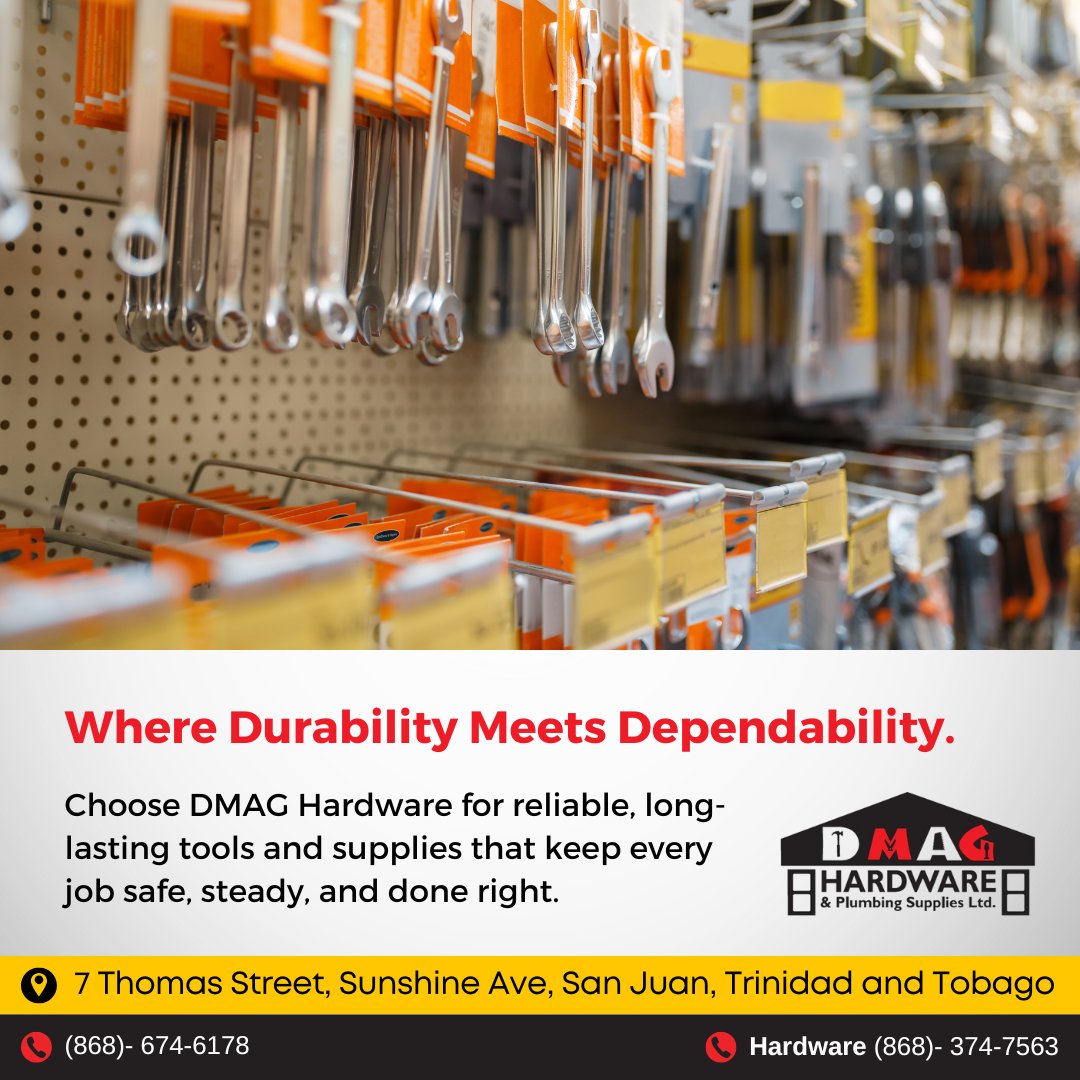 DmagLtd's tweet image. Trust the Spark That Goes the Distance.
DMAG #Hardware delivers strong, safe, and long-lasting supplies built for both #professionals and passionate DIYers.
.
#Ordernow!
Contact us at 868-374-7563 via WhatsApp or by calling