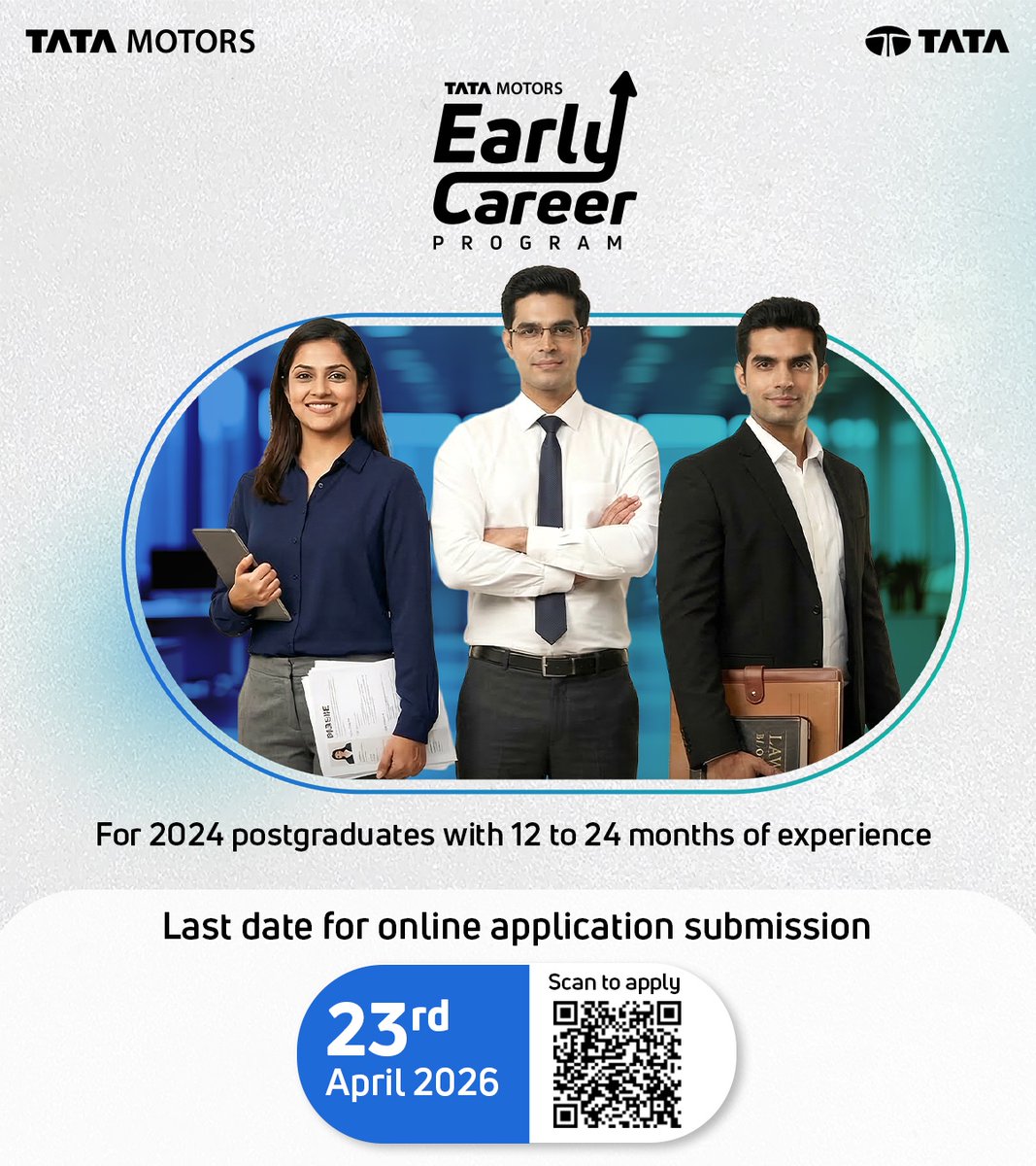 TataMotors's tweet photo. Step into a future built on growth and purpose at Tata Motors. Explore diverse roles, work on meaningful projects, gain cross functional exposure, and build domain expertise in Finance, HR and Legal.
#TataMotors #EarlyCareerProgram #CareersWithTataMotors https://t.co/Xgk5pDk2QN