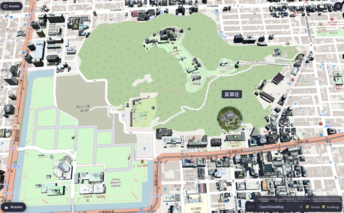 DuckbillStudio's tweet image. 3DGSの景観＋3D地形＋PLATEAUの建築物モデルの3D地図空間を「アバター」で歩けるようになった！
来週にはデモ版を公開できそうです。

CesiumJS＋Spark 2.0で開発した独自ビューワー
#SplatStrollMap