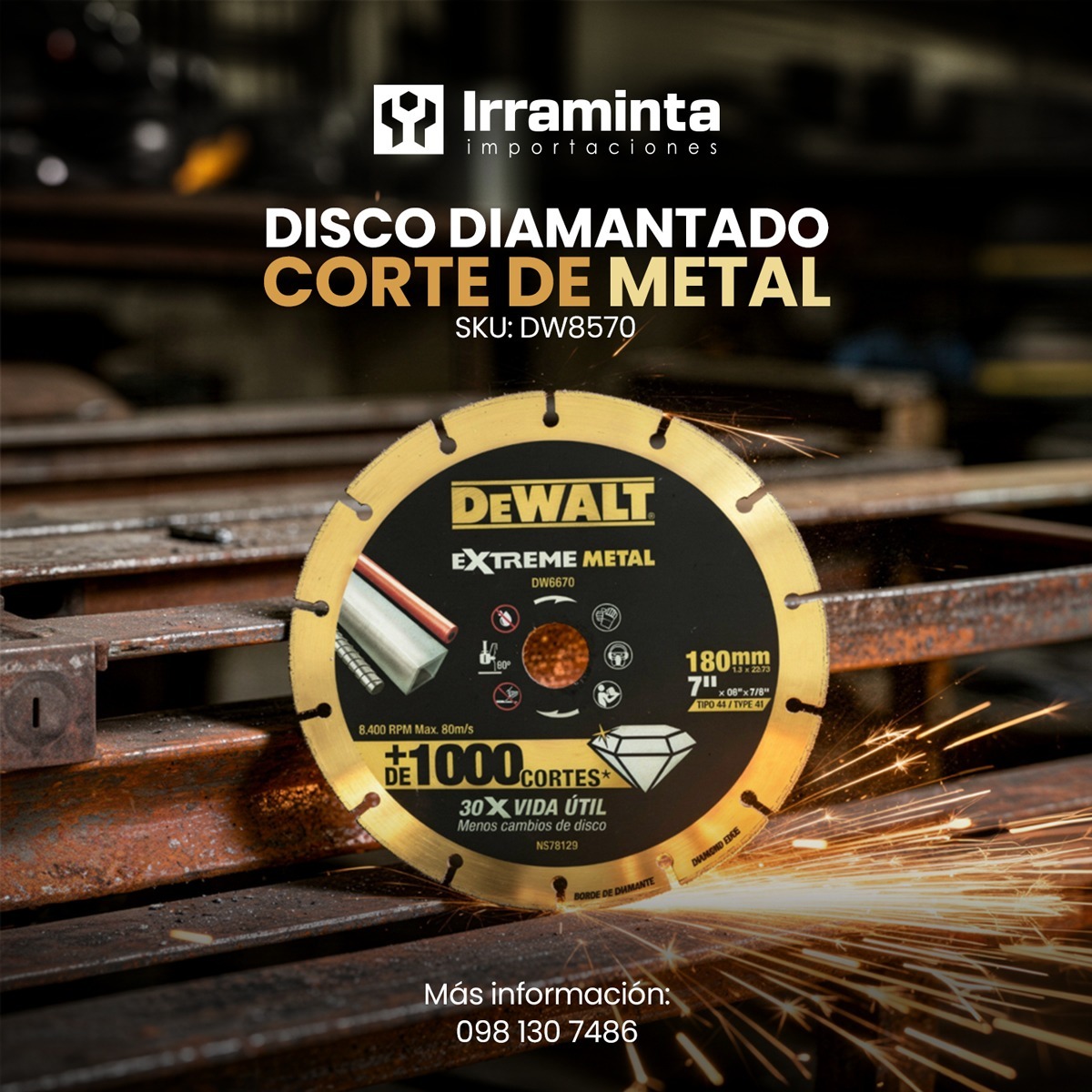 Olvida los cambios frecuentes de disco y optimiza tu trabajo con el Disco Diamantado DEWALT Extreme Metal. Diseñado para ofrecer un rendimiento superior, este disco te brinda hasta 30 veces más vida útil que los abrasivos convencionales.
098 130 7486

#Irraminta #DeWalt